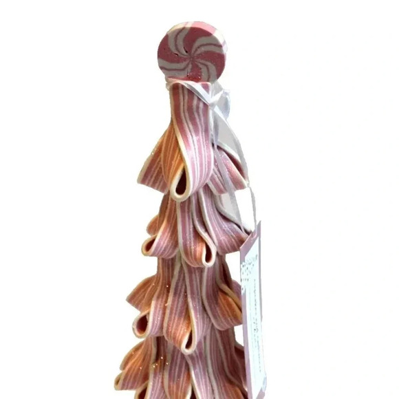 New Pink / White Glittered Pepermint Ribbon Candy Christmas Tree Ornament 15" - Picture 3 of 3